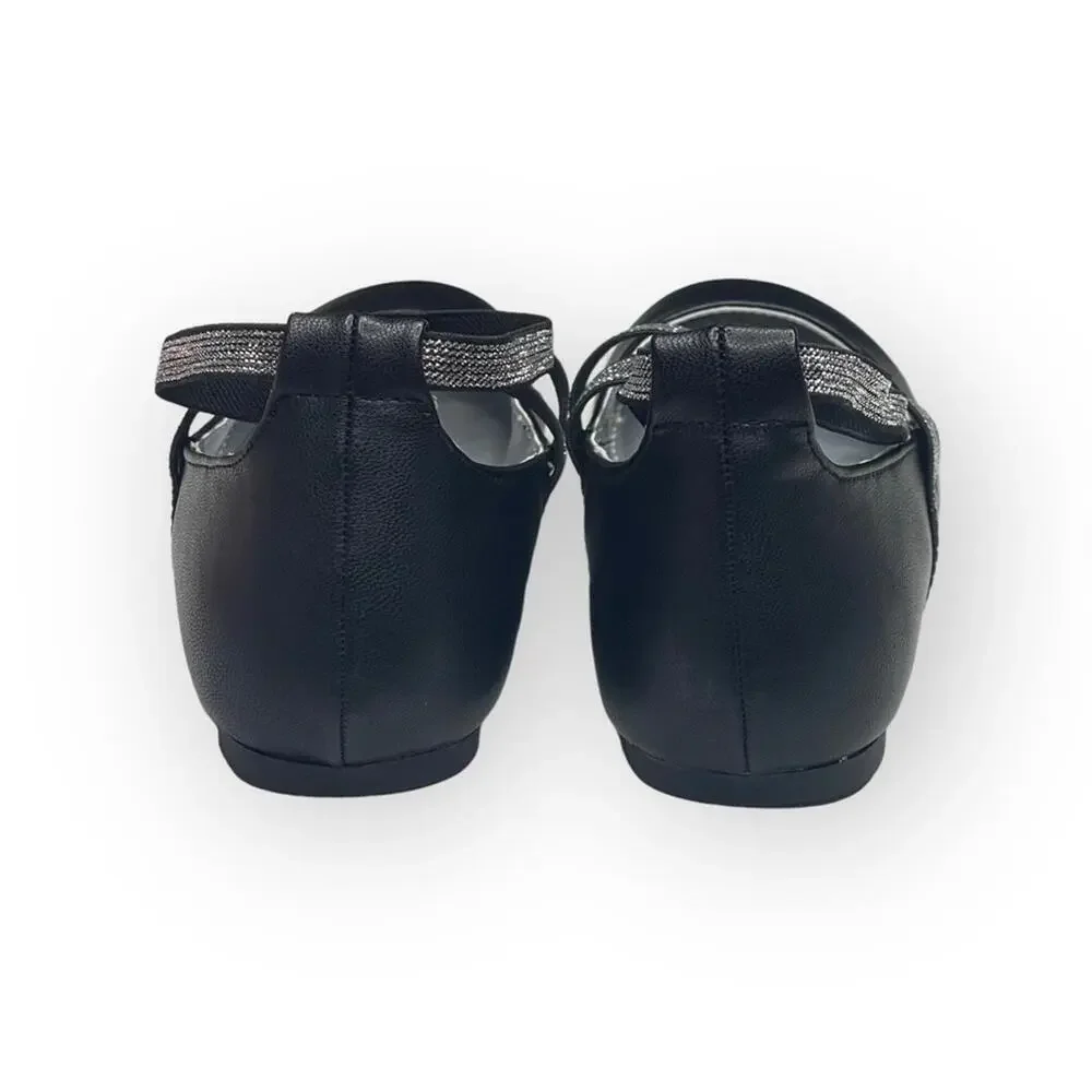 new Mia ☀︎︎ Abbey Vegan Leather Ankle Strap Ballet Flat ☀︎︎ Black + Silver ☀︎ 13